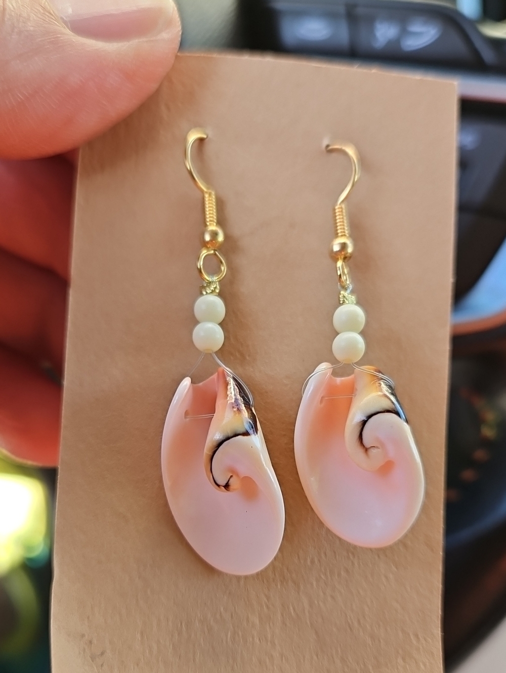 Hawaiian Conch Shell Earrings Natural Boho Beach, Spiral